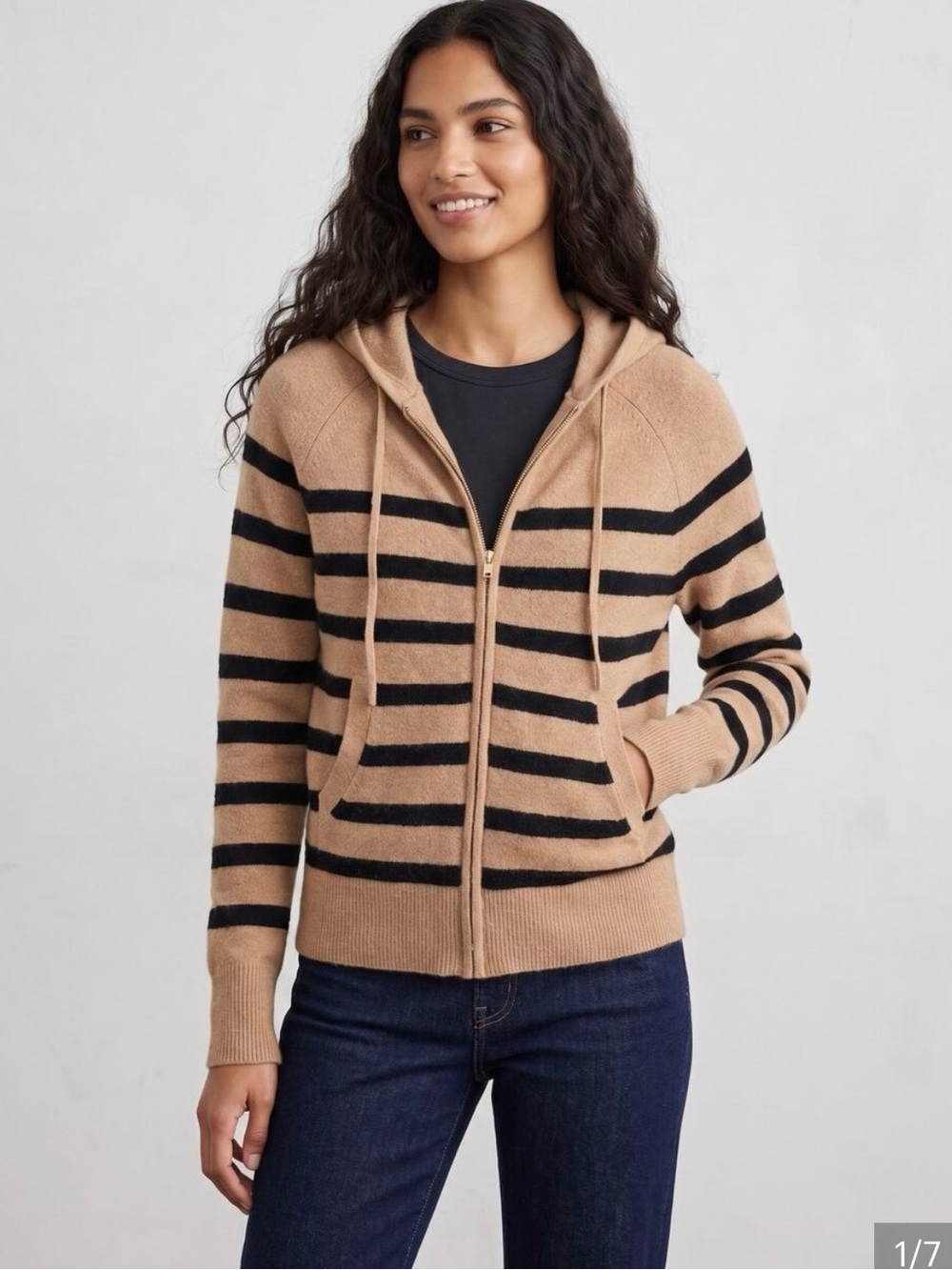 JCrew striped super soft Zip-Up Hooded Sweater